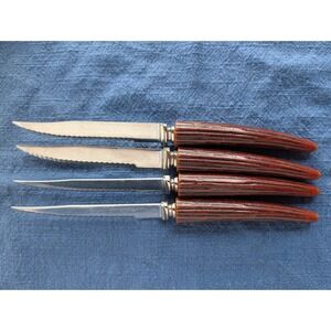 Regent Sheffield England Stainless Steak Knives Set of 4 Faux Stag Antler Handle
